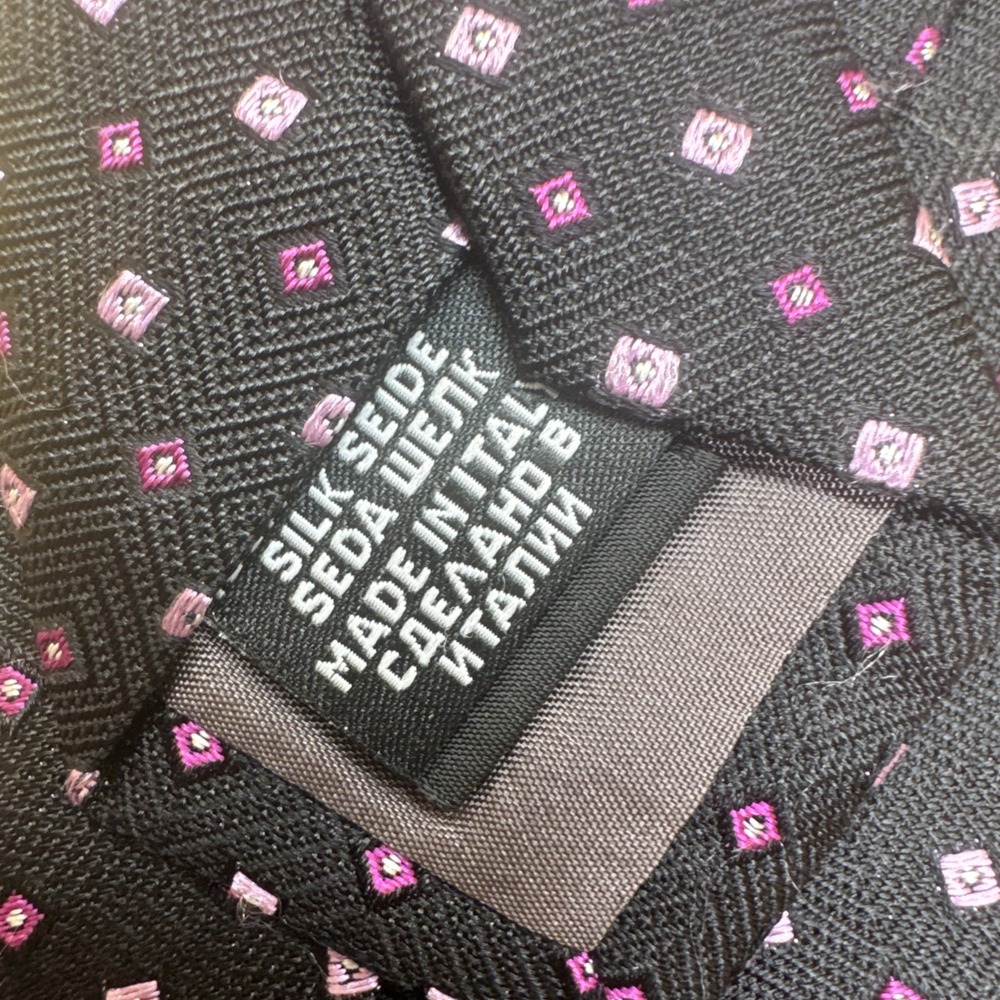 Boss Hugo Boss Black Pink Silk Tie Italy Geometric Preppy Bold Power Look